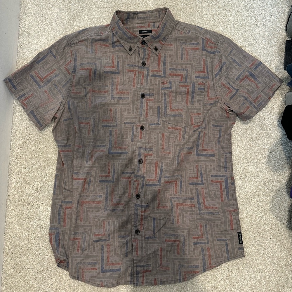 Men's Geometric Pattern button down Shirt - Brown, Red, and Blue